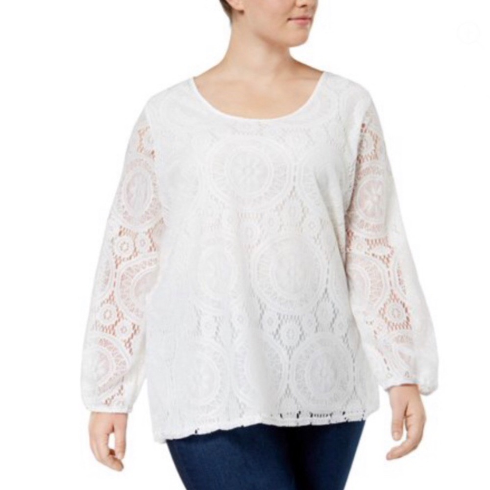 NWOT. ING + White Lace Long Sleeve Blouse, size 2X
